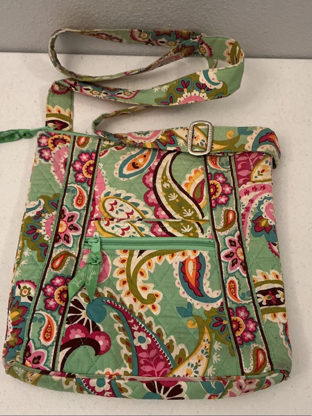 Vera Bradley Paisley Quilted Crossbody in Mint and Pink